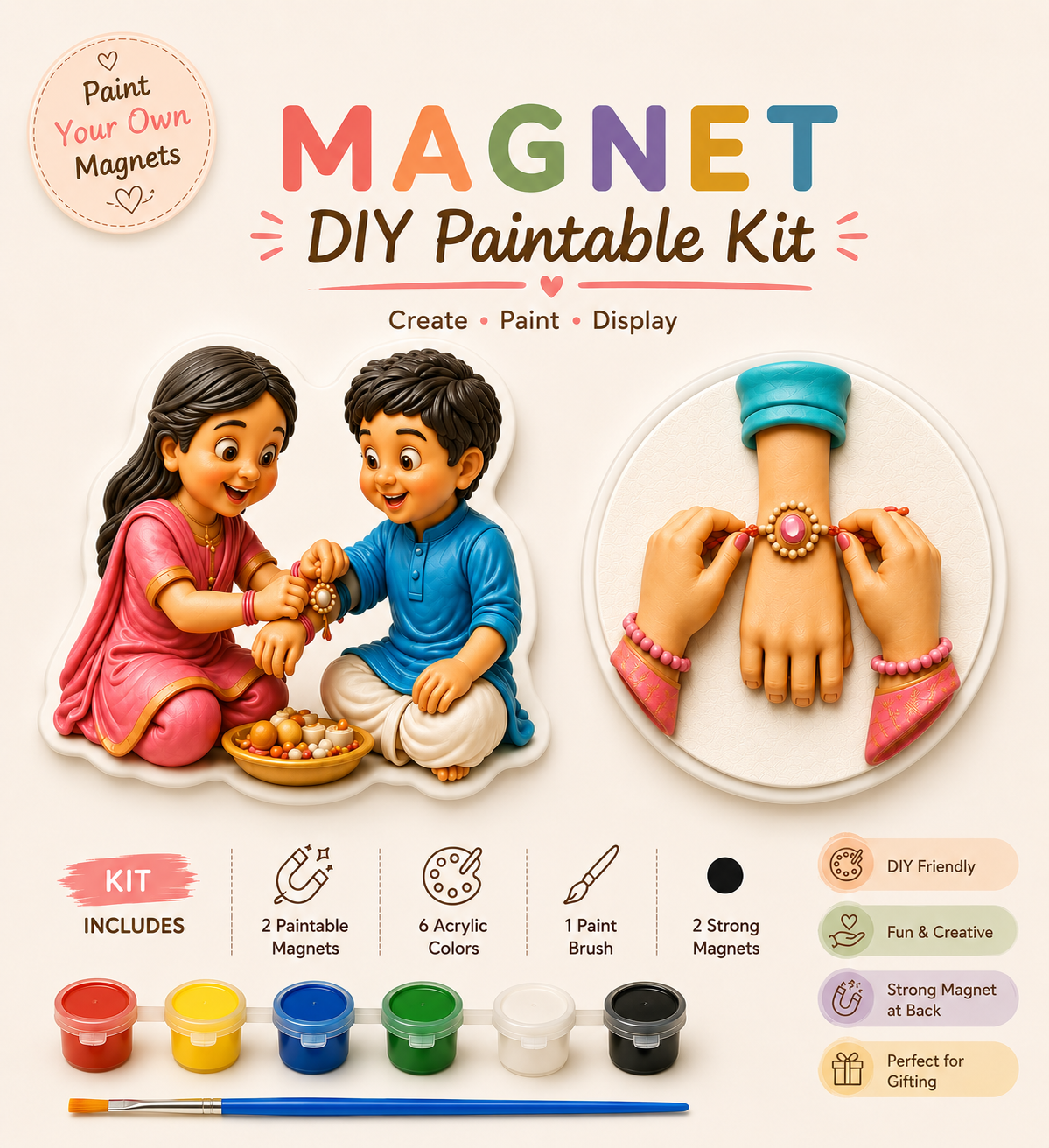 Rakhi DIY paintable magnet kit ( set of 2 ) |NK Muse Studio